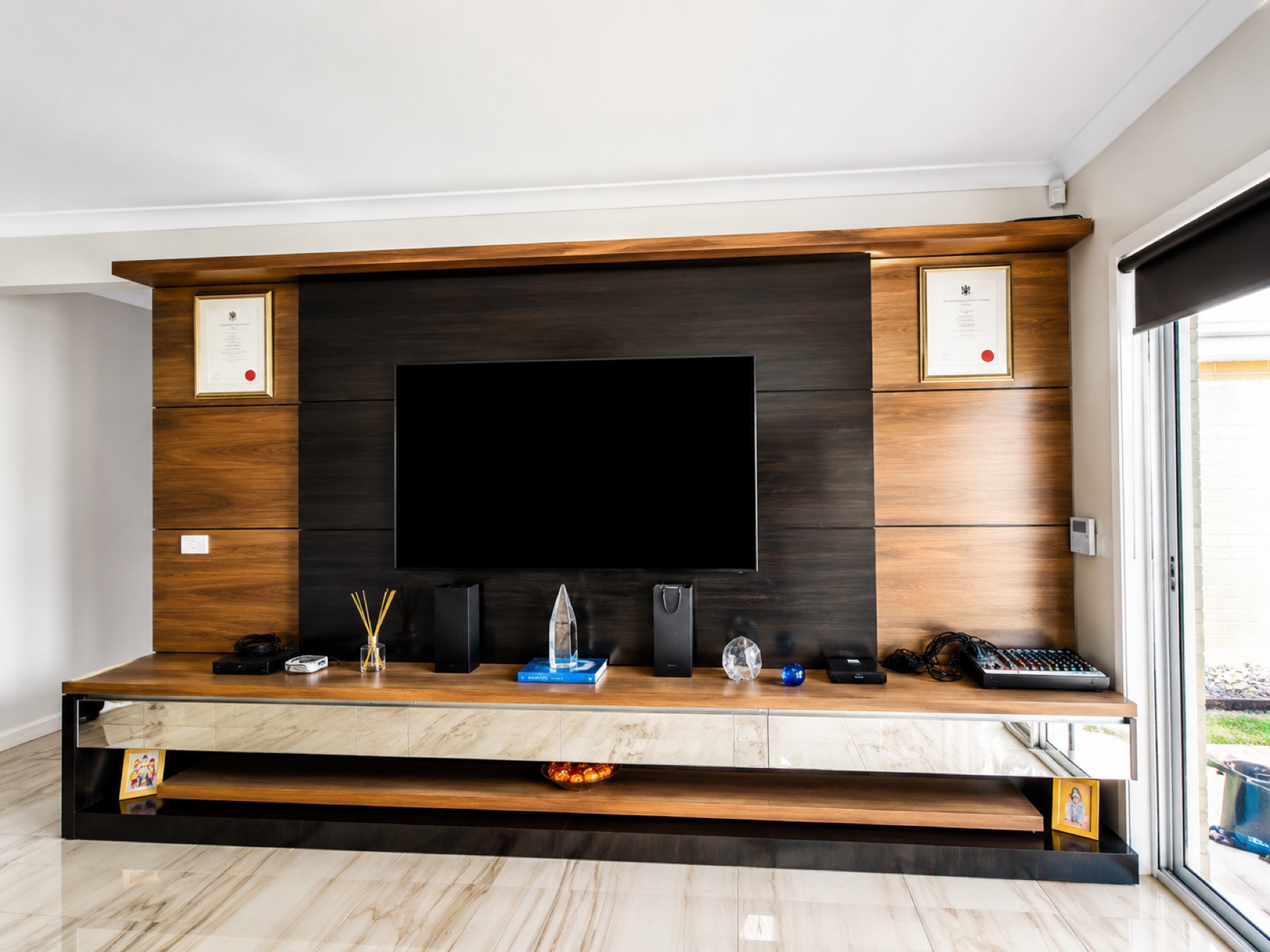 Entertainment unit project 3 in walnut and gloss stone