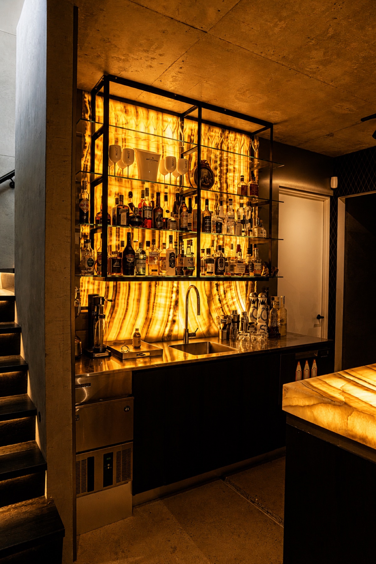 Entertainment bar project 8 with illuminated stone display
